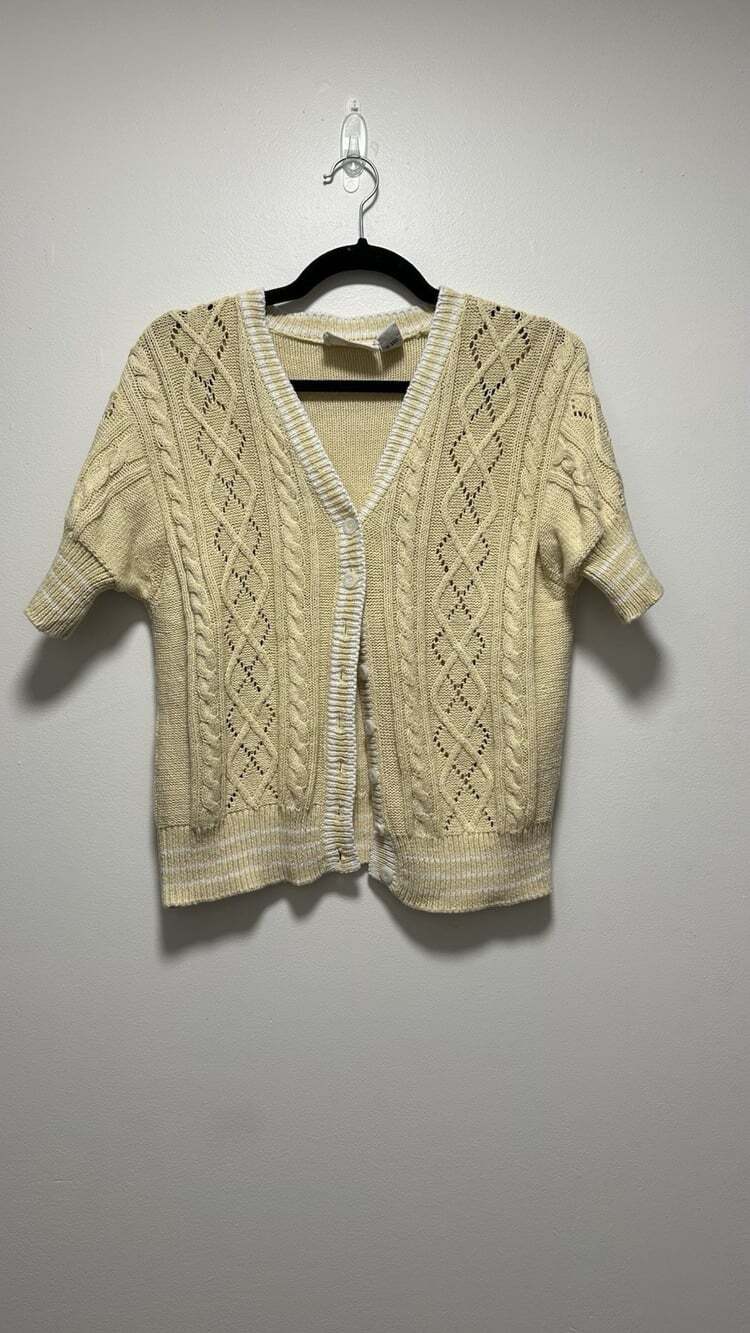 Crazy House Butter Yellow Vintage Short Sleeve Cardigan Cottage Grandma Core M